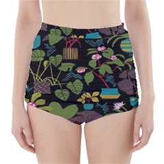 Wreaths Flower Floral Leaf Rose Sunflower Green Yellow Black High-waisted Bikini Bottoms by Mariart