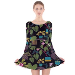 Wreaths Flower Floral Leaf Rose Sunflower Green Yellow Black Long Sleeve Velvet Skater Dress by Mariart