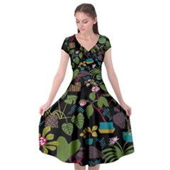 Wreaths Flower Floral Leaf Rose Sunflower Green Yellow Black Cap Sleeve Wrap Front Dress