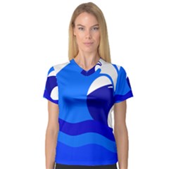 Blue Beach Sea Wave Waves Chevron Water Women s V-neck Sport Mesh Tee