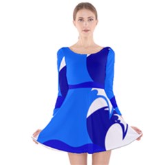 Blue Beach Sea Wave Waves Chevron Water Long Sleeve Velvet Skater Dress by Mariart