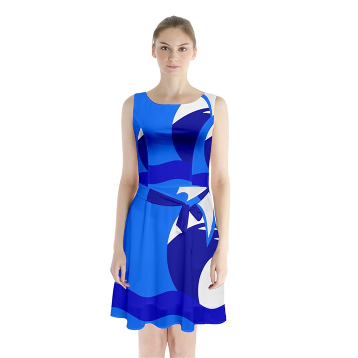 Blue Beach Sea Wave Waves Chevron Water Sleeveless Waist Tie Chiffon Dress