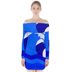 Blue Beach Sea Wave Waves Chevron Water Long Sleeve Off Shoulder Dress by Mariart