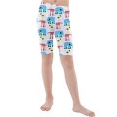 Animals Elephants Giraffes Bird Cranes Swan Kids  Mid Length Swim Shorts