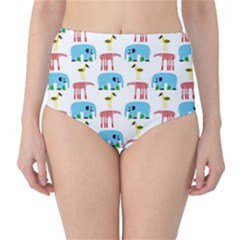 Animals Elephants Giraffes Bird Cranes Swan High-waist Bikini Bottoms by Mariart