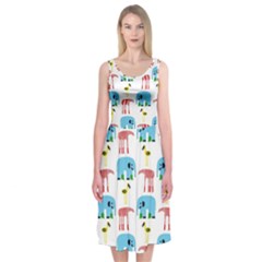 Animals Elephants Giraffes Bird Cranes Swan Midi Sleeveless Dress by Mariart