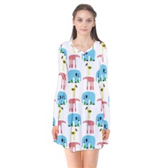 Animals Elephants Giraffes Bird Cranes Swan Flare Dress