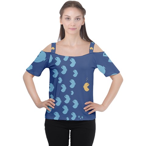 Blue Fish Sea Beach Swim Yellow Predator Water Women s Cutout Shoulder Tee by Mariart