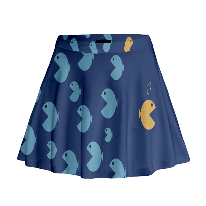 Blue Fish Sea Beach Swim Yellow Predator Water Mini Flare Skirt