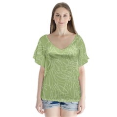 Blender Greenery Leaf Green Flutter Sleeve Top by Mariart