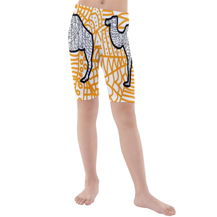 Animals Camel Animals Deserts Yellow Kids  Mid Length Swim Shorts