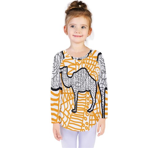 Animals Camel Animals Deserts Yellow Kids  Long Sleeve Tee by Mariart