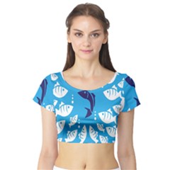 Blue Fish Tuna Sea Beach Swim White Predator Water Short Sleeve Crop Top (tight Fit) by Mariart