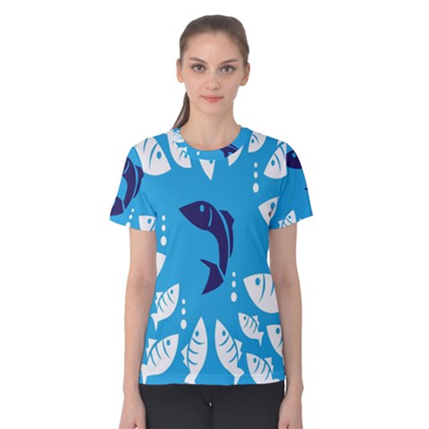 Blue Fish Tuna Sea Beach Swim White Predator Water Women s Cotton Tee by Mariart