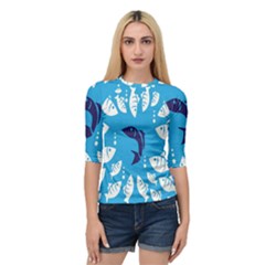 Blue Fish Tuna Sea Beach Swim White Predator Water Quarter Sleeve Tee