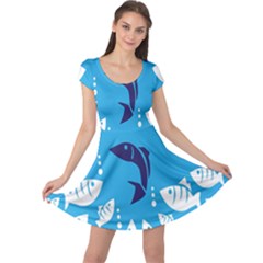 Blue Fish Tuna Sea Beach Swim White Predator Water Cap Sleeve Dresses by Mariart