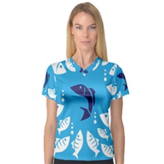 Blue Fish Tuna Sea Beach Swim White Predator Water Women s V-neck Sport Mesh Tee