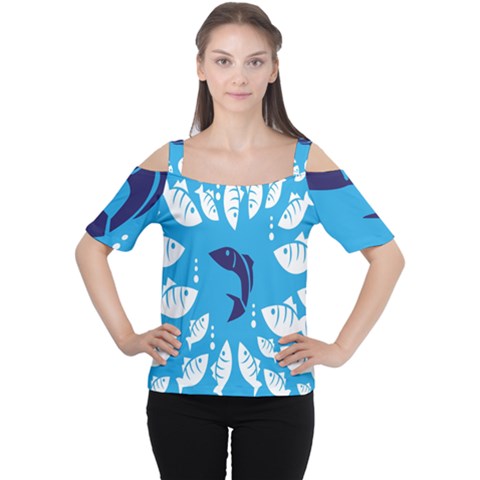 Blue Fish Tuna Sea Beach Swim White Predator Water Women s Cutout Shoulder Tee by Mariart