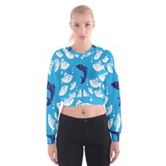 Blue Fish Tuna Sea Beach Swim White Predator Water Cropped Sweatshirt by Mariart