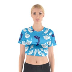 Blue Fish Tuna Sea Beach Swim White Predator Water Cotton Crop Top by Mariart