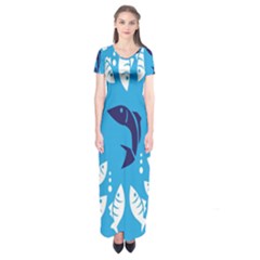 Blue Fish Tuna Sea Beach Swim White Predator Water Short Sleeve Maxi Dress