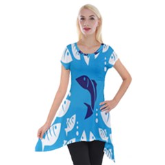 Blue Fish Tuna Sea Beach Swim White Predator Water Short Sleeve Side Drop Tunic by Mariart