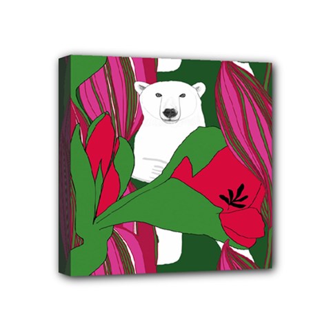 Animals White Bear Flower Floral Red Green Mini Canvas 4  X 4  by Mariart