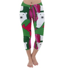 Animals White Bear Flower Floral Red Green Capri Winter Leggings 