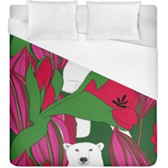 Animals White Bear Flower Floral Red Green Duvet Cover (king Size) by Mariart