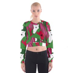 Animals White Bear Flower Floral Red Green Cropped Sweatshirt by Mariart