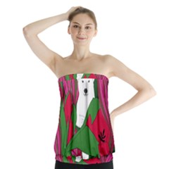 Animals White Bear Flower Floral Red Green Strapless Top