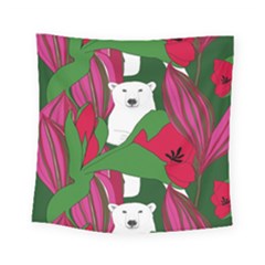 Animals White Bear Flower Floral Red Green Square Tapestry (small) by Mariart