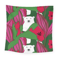 Animals White Bear Flower Floral Red Green Square Tapestry (large) by Mariart