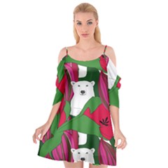 Animals White Bear Flower Floral Red Green Cutout Spaghetti Strap Chiffon Dress