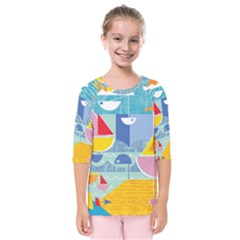 Boats Ship Sea Beach Kids  Quarter Sleeve Raglan Tee