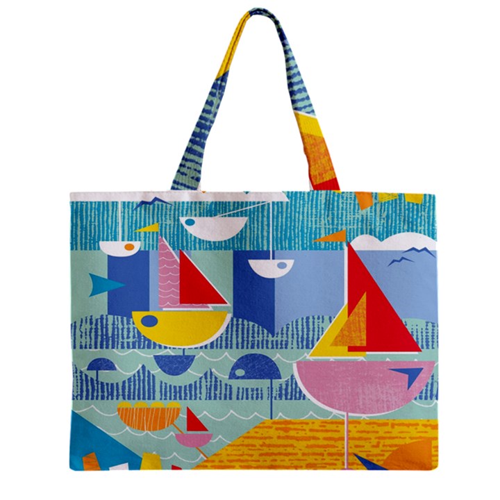 Boats Ship Sea Beach Zipper Mini Tote Bag