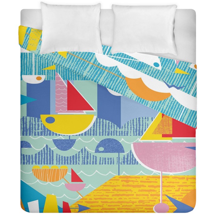 Boats Ship Sea Beach Duvet Cover Double Side (California King Size)