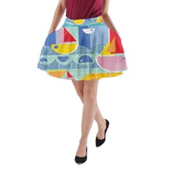 Boats Ship Sea Beach A-line Pocket Skirt by Mariart