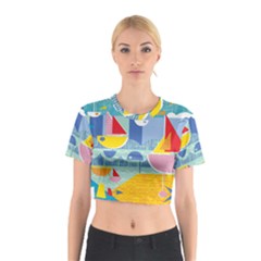 Boats Ship Sea Beach Cotton Crop Top by Mariart