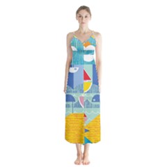 Boats Ship Sea Beach Chiffon Maxi Dress