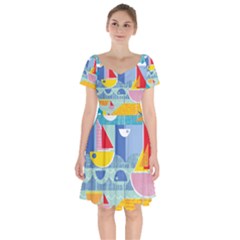 Boats Ship Sea Beach Short Sleeve Bardot Dress