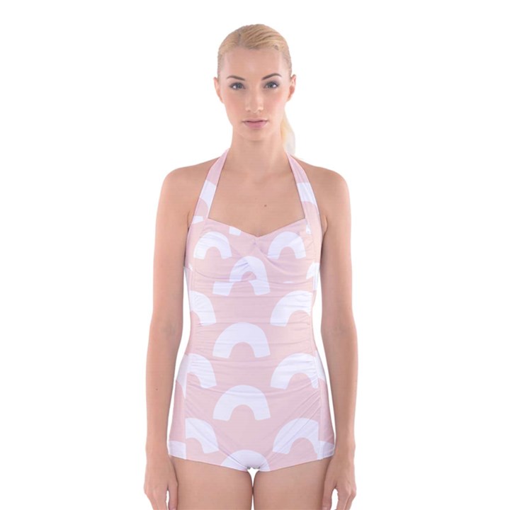 Donut Rainbows Beans Pink Boyleg Halter Swimsuit 