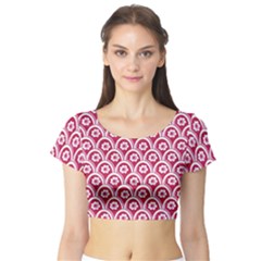 Botanical Gardens Sunflower Red White Circle Short Sleeve Crop Top (tight Fit)