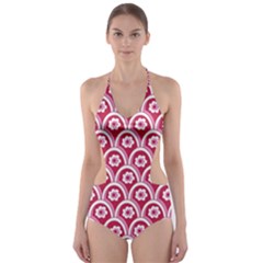 Botanical Gardens Sunflower Red White Circle Cut-out One Piece Swimsuit by Mariart