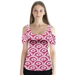 Botanical Gardens Sunflower Red White Circle Butterfly Sleeve Cutout Tee 