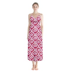 Botanical Gardens Sunflower Red White Circle Chiffon Maxi Dress