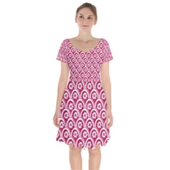 Botanical Gardens Sunflower Red White Circle Short Sleeve Bardot Dress