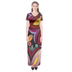 Flower Floral Sunflower Rose Color Rainbow Circle Polka Short Sleeve Maxi Dress