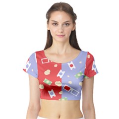 Glasses Red Blue Green Cloud Line Cart Short Sleeve Crop Top (tight Fit) by Mariart