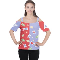 Glasses Red Blue Green Cloud Line Cart Women s Cutout Shoulder Tee